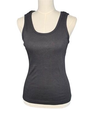 NWT La Luce Donna Karan Ribbed Tank Sheer Chiffon Bow Back M Charcoal Y2K Vtg